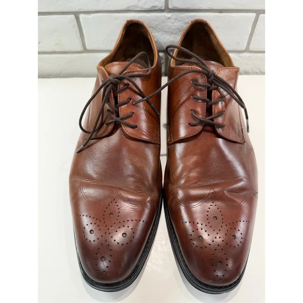 Kenneth Cole Abbott‎ Lace Up Mens 12M Brown Leather Medallion Toe Oxford AB0011